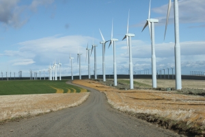 gravel road with turbines
