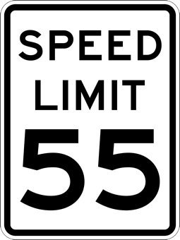 black and white SPEED LIMIT 55 sign